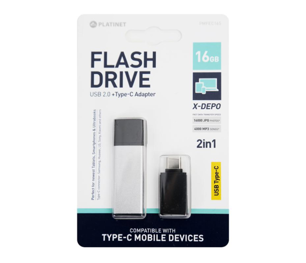 PLATINET X-Depo 32GB USB + Type-C Adapter SILVER PMFEC32S - 1439794 - zdjęcie 2
